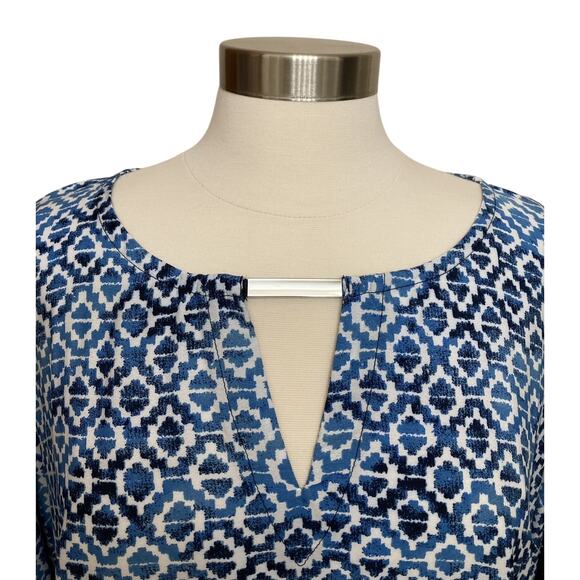 Womens Chico’s Light Weight Poncho Geometric Print with Fringe Blue One Size - Picture 5 of 8